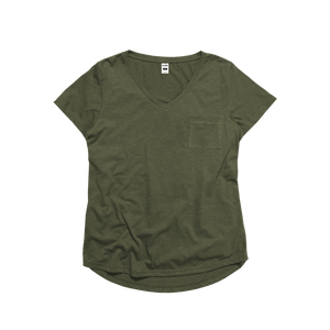 Ladies Eco-Triblend Drop Hem V-Neck Pocket Tee