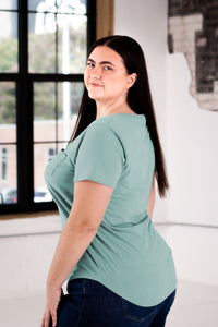 Ladies Eco-Triblend Drop Hem V-Neck Pocket Tee