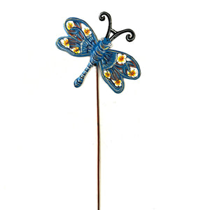Blue Floral Dragonfly Garden Stake