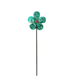 3-D Turquoise And Red Flower Garden Stake