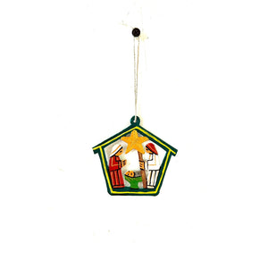 Painted Nativity Ornament- Dark Green