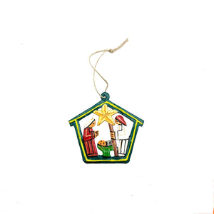 Painted Nativity Ornament- Dark Green