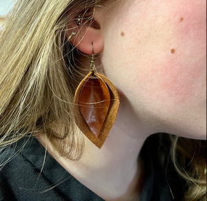 Large Double Leaf Goat Leather Earrings