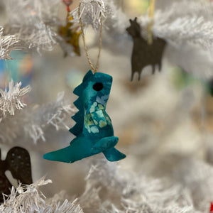 Stuffed Dinosaur Ornament- Turquoise