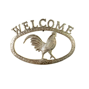 Brushed Metal Welcome Rooster