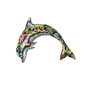 Painted Dolphin Metal Art - Black