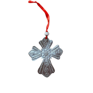 Steel Flower Cross Ornament