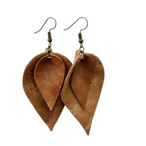 Large Double Leaf Goat Leather Earrings