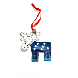 Moose Ornament- Blue and White