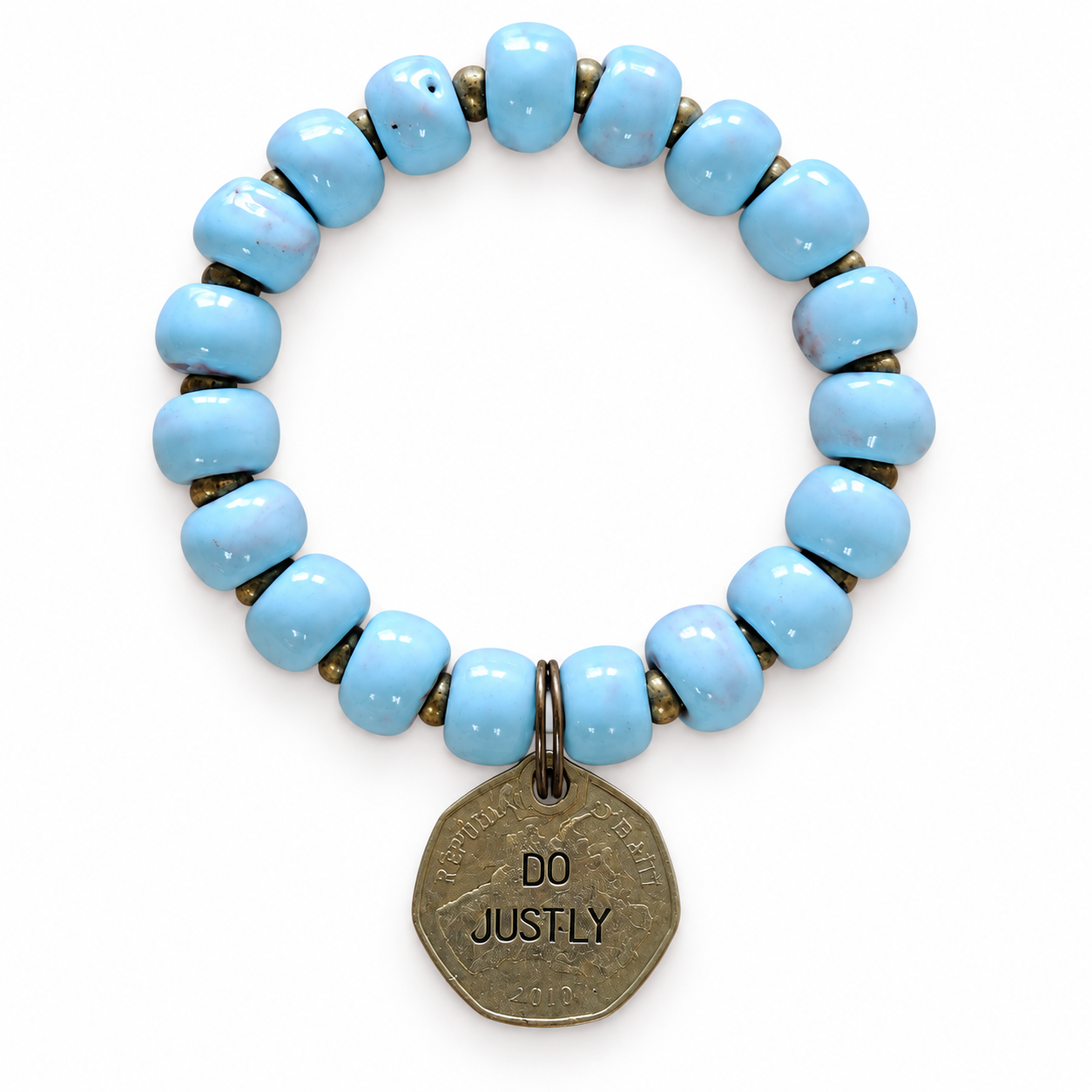 Ceramic Coin Bracelet - Do Justly - Light Blue