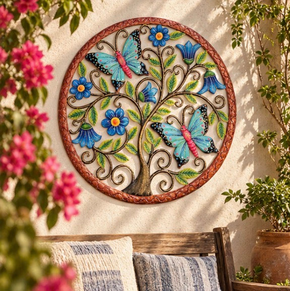 Jumbo Pink and Blue Butterflies and Flowers Round