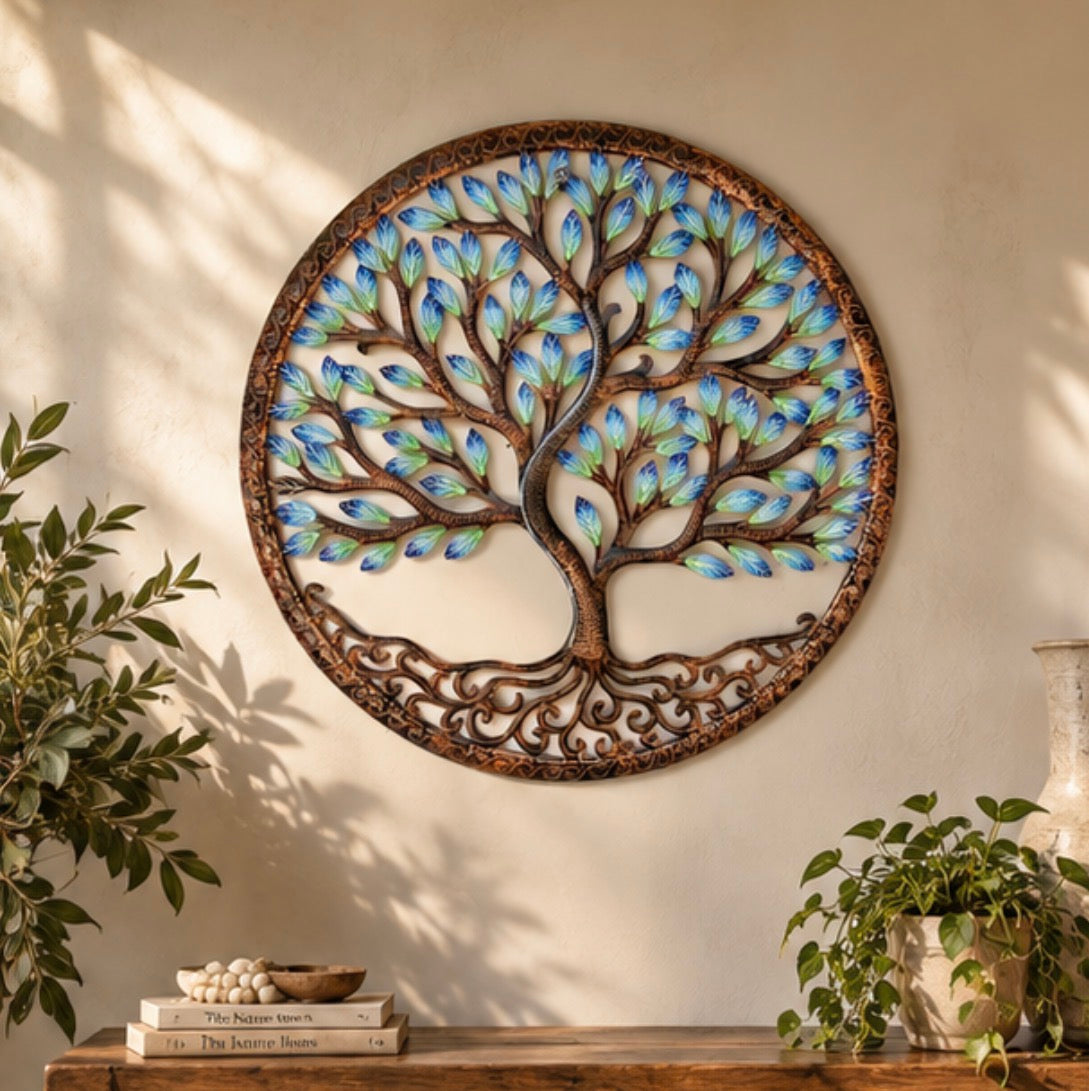Round Bronze Blue Green Tree