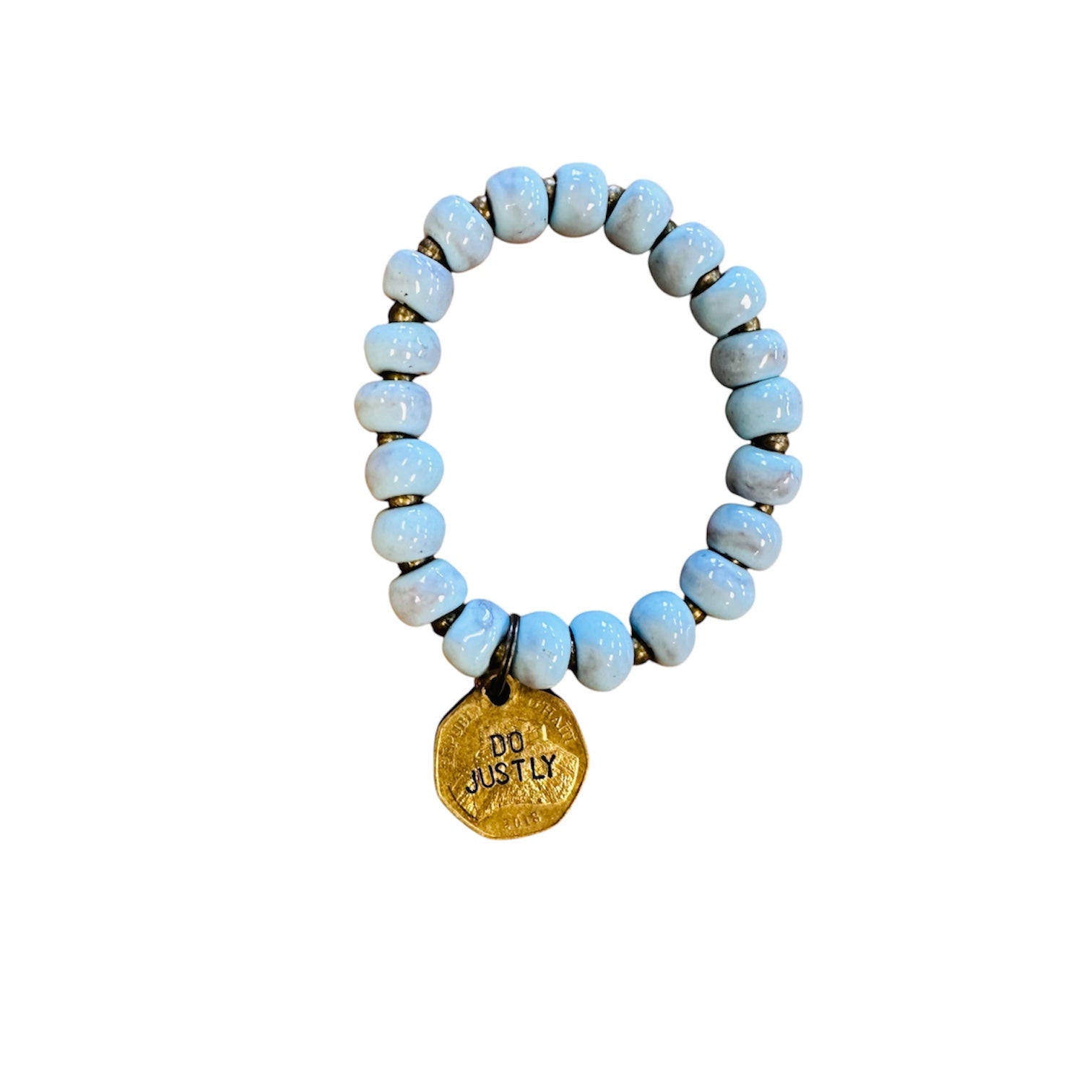Ceramic Coin Bracelet - Do Justly - Light Blue