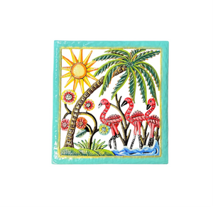 Flamingos Under Palm