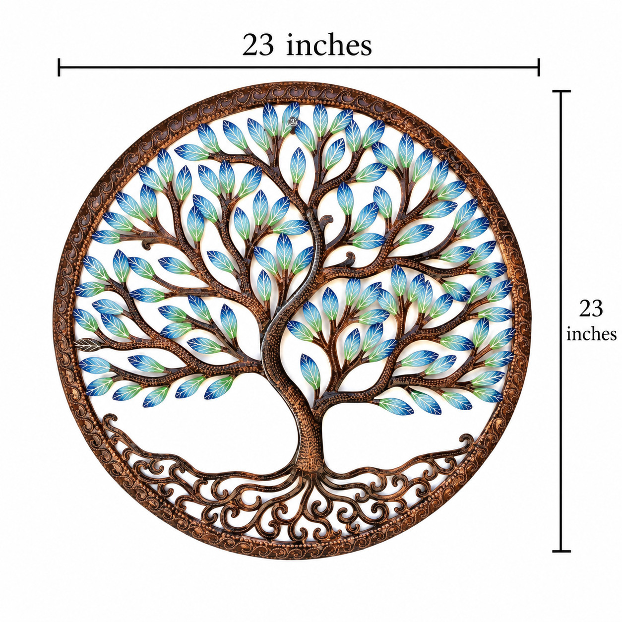 Round Bronze Blue Green Tree