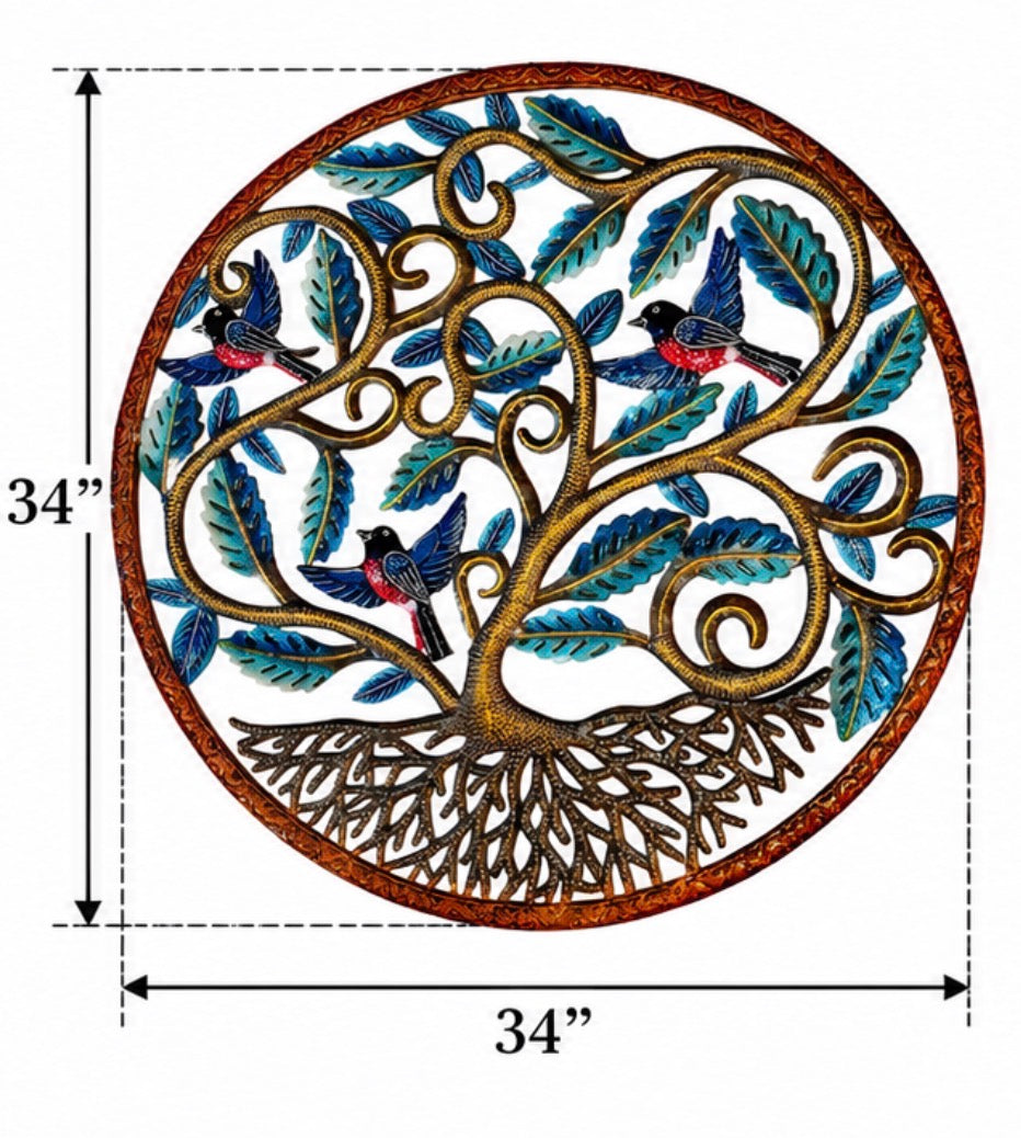 Jumbo Dark Turquoise Tree of Life with Three Birds