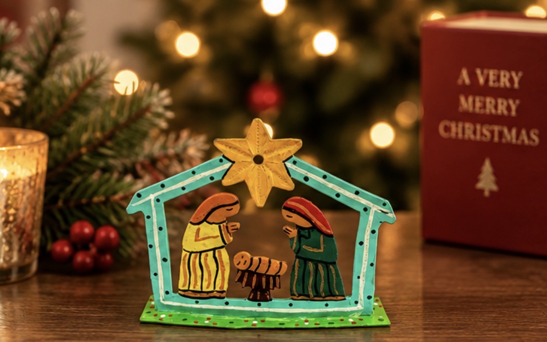 Small Painted Nativity - Turquoise