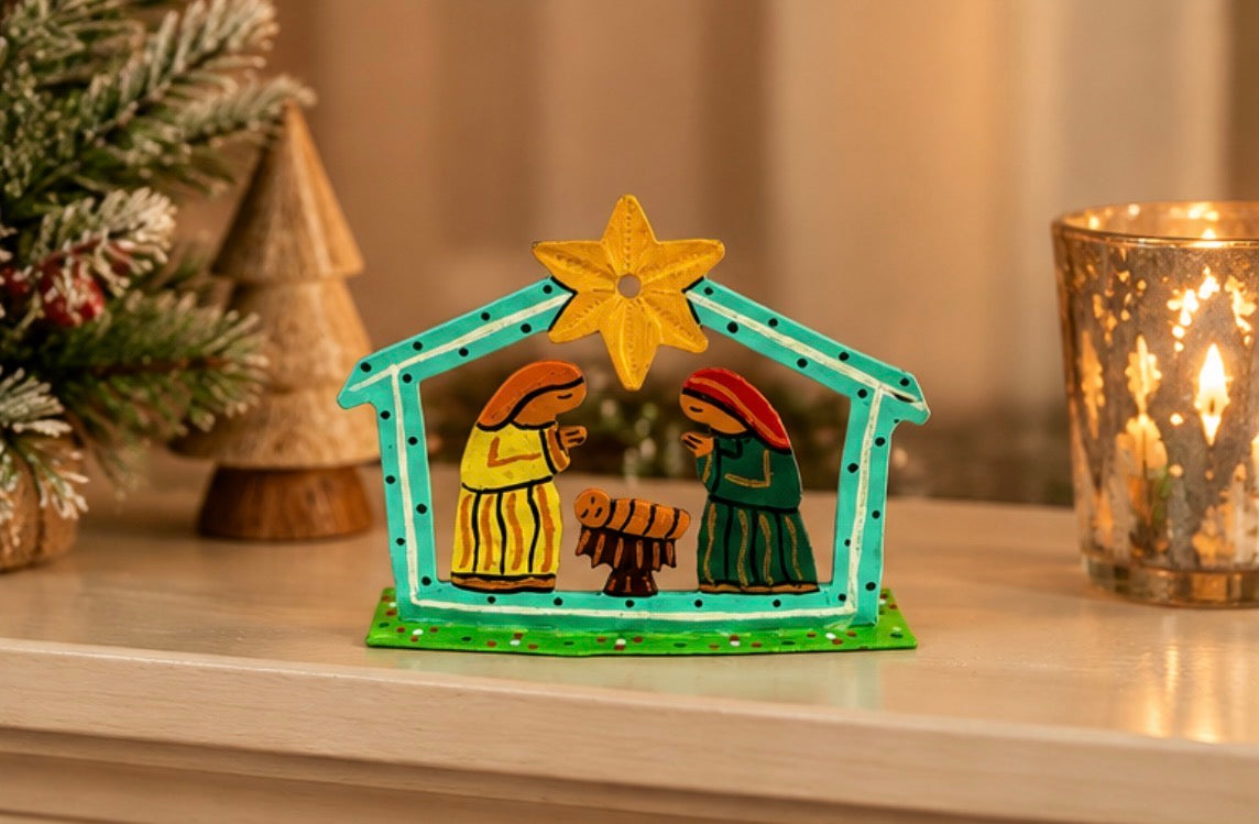 Small Painted Nativity - Turquoise