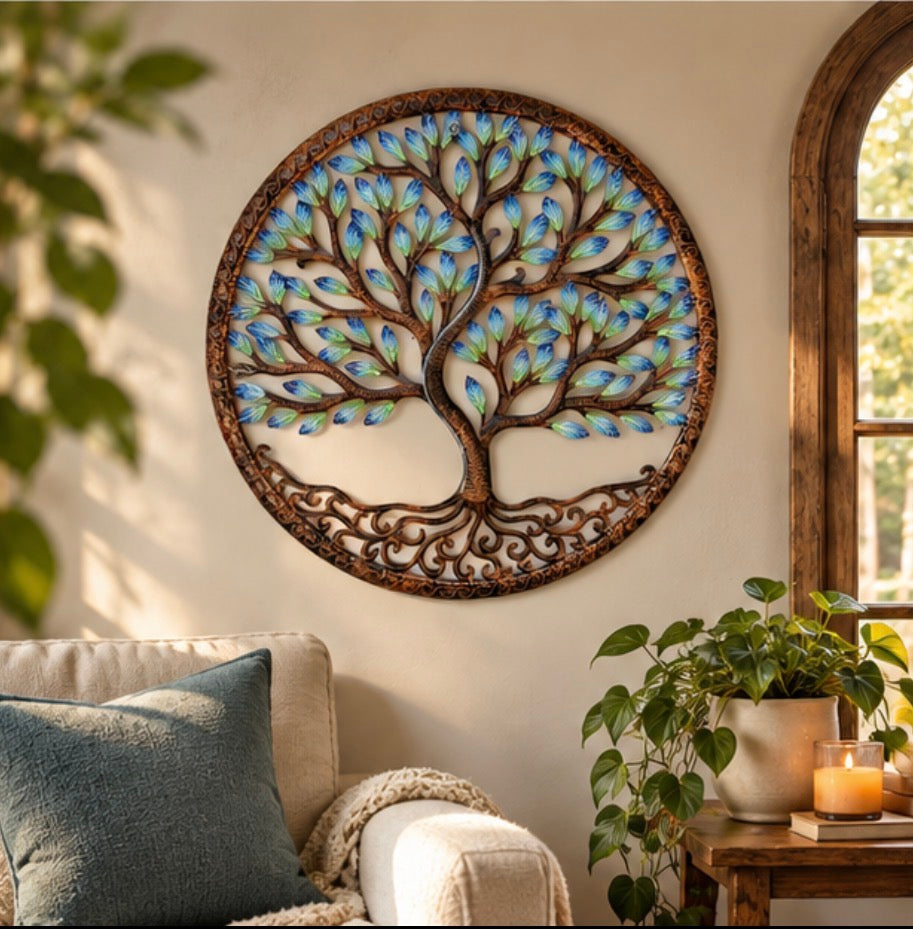 Round Bronze Blue Green Tree