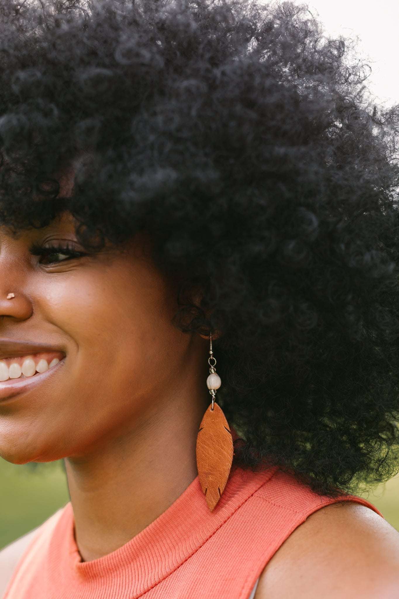 Leather Feather Earring