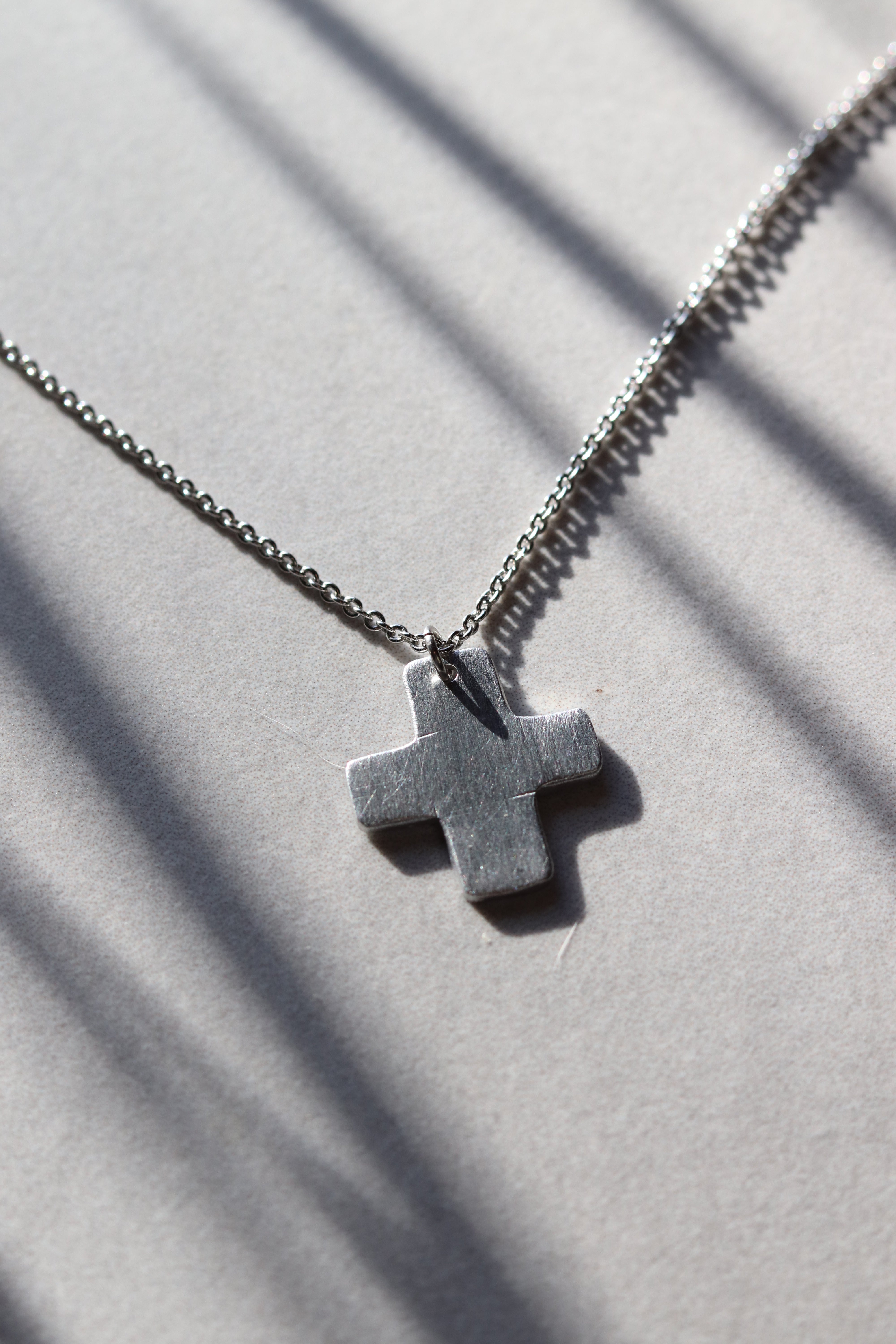 Chunky Silver Aluminum Cross Necklace