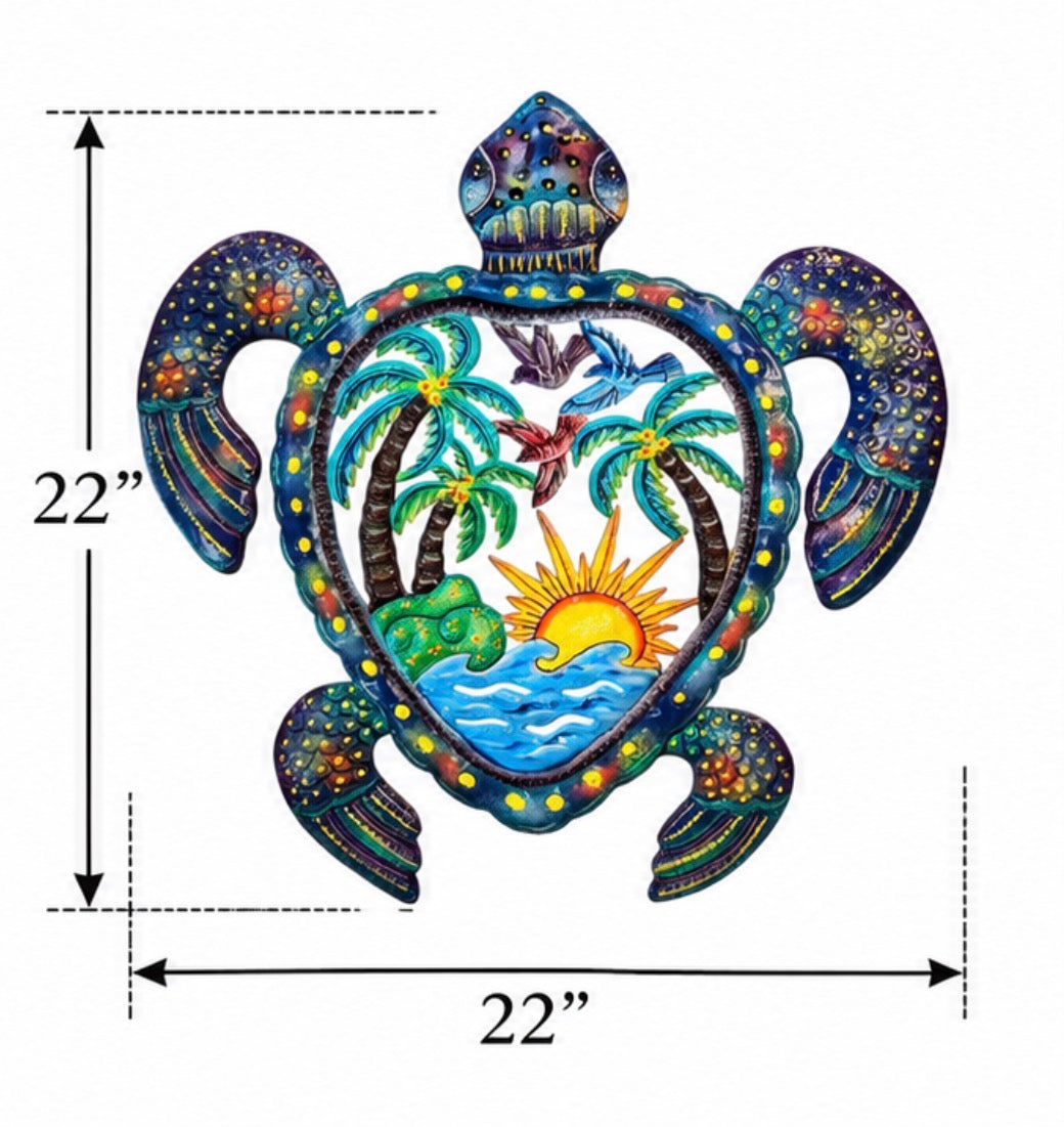 Blue Palm Tree Sea Turtle - Vertical