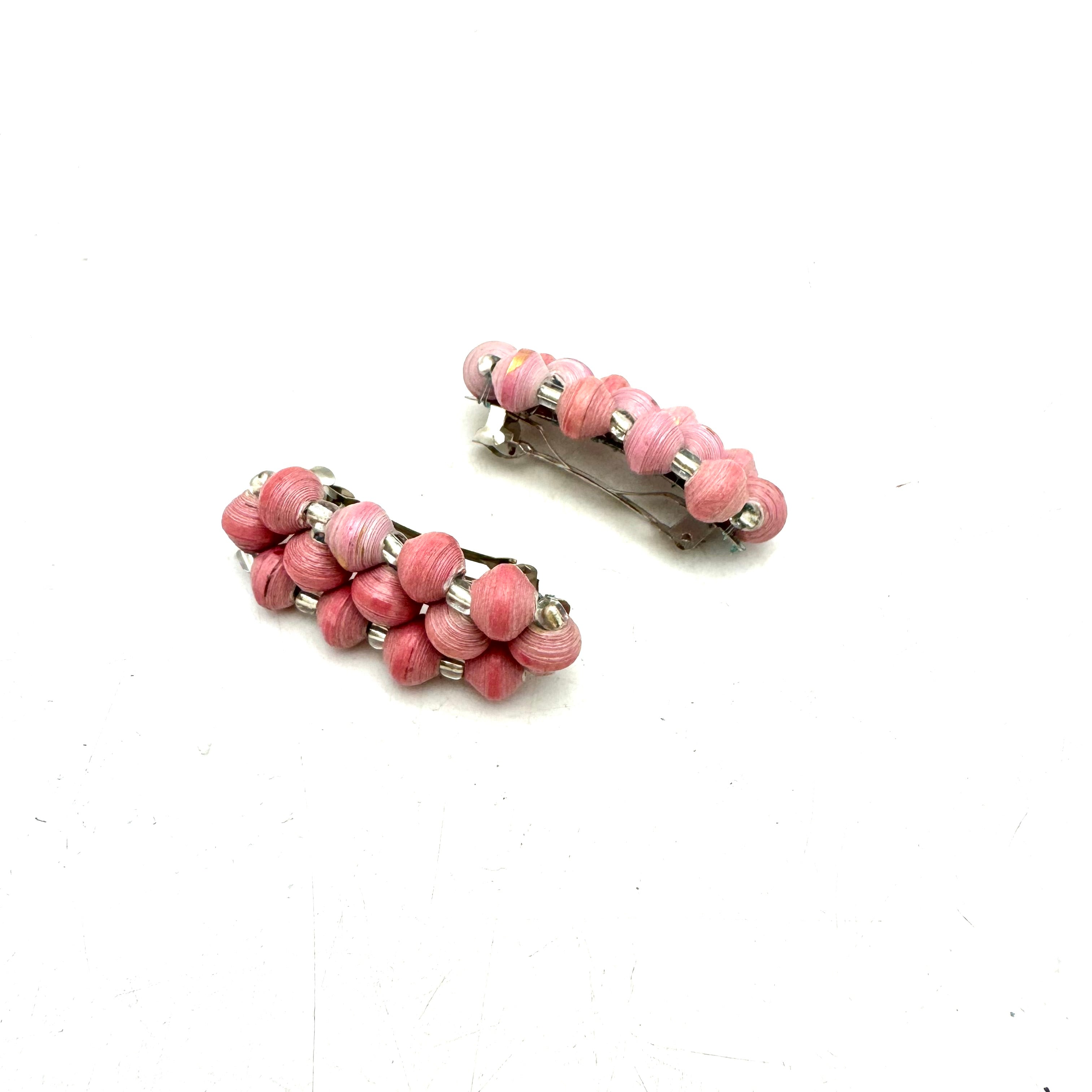 Paper Bead Hair Clips (Set of 2)- Pink