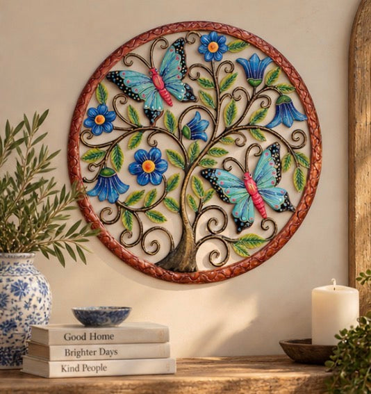 Jumbo Pink and Blue Butterflies and Flowers Round