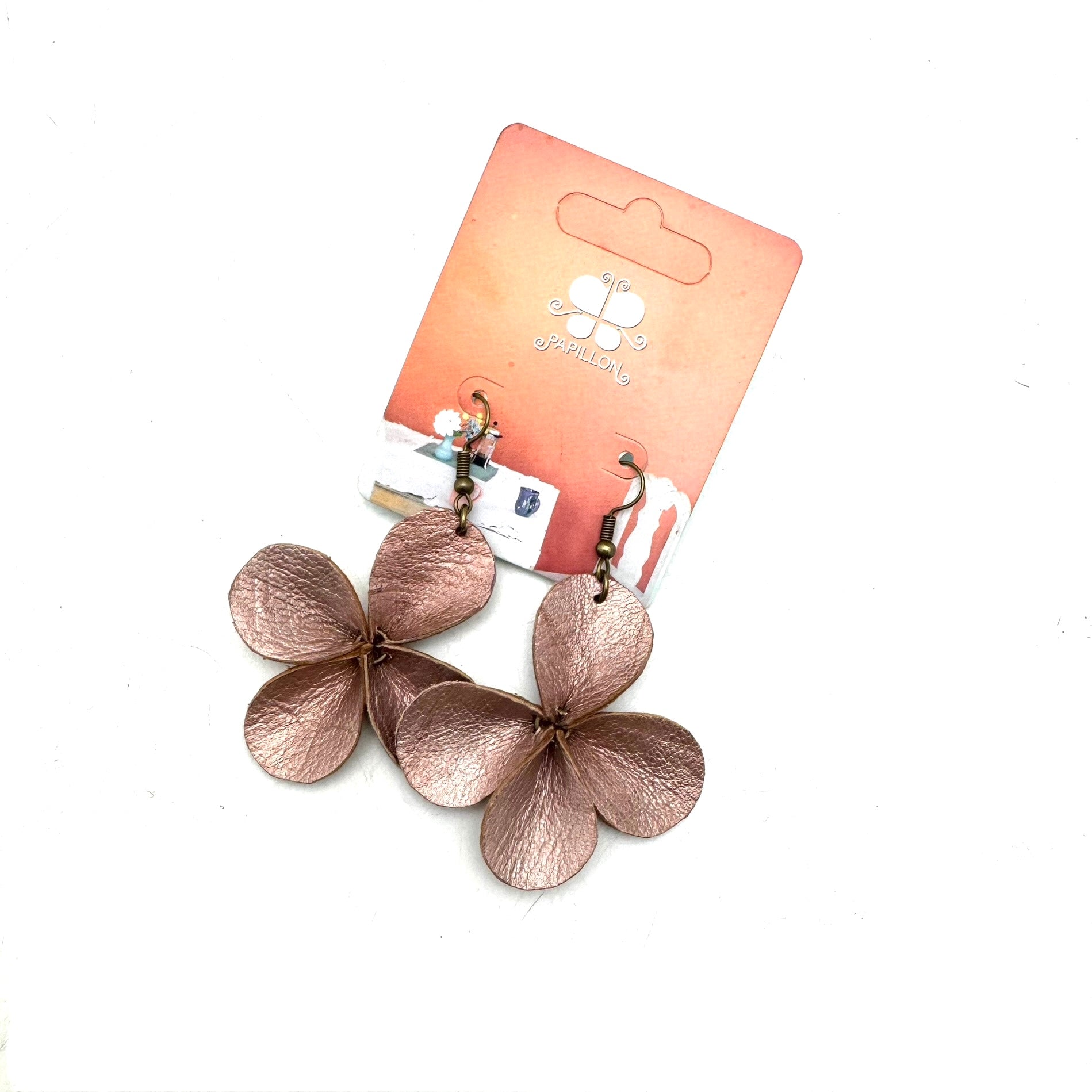 Clover Leather Earrings- Rose Gold