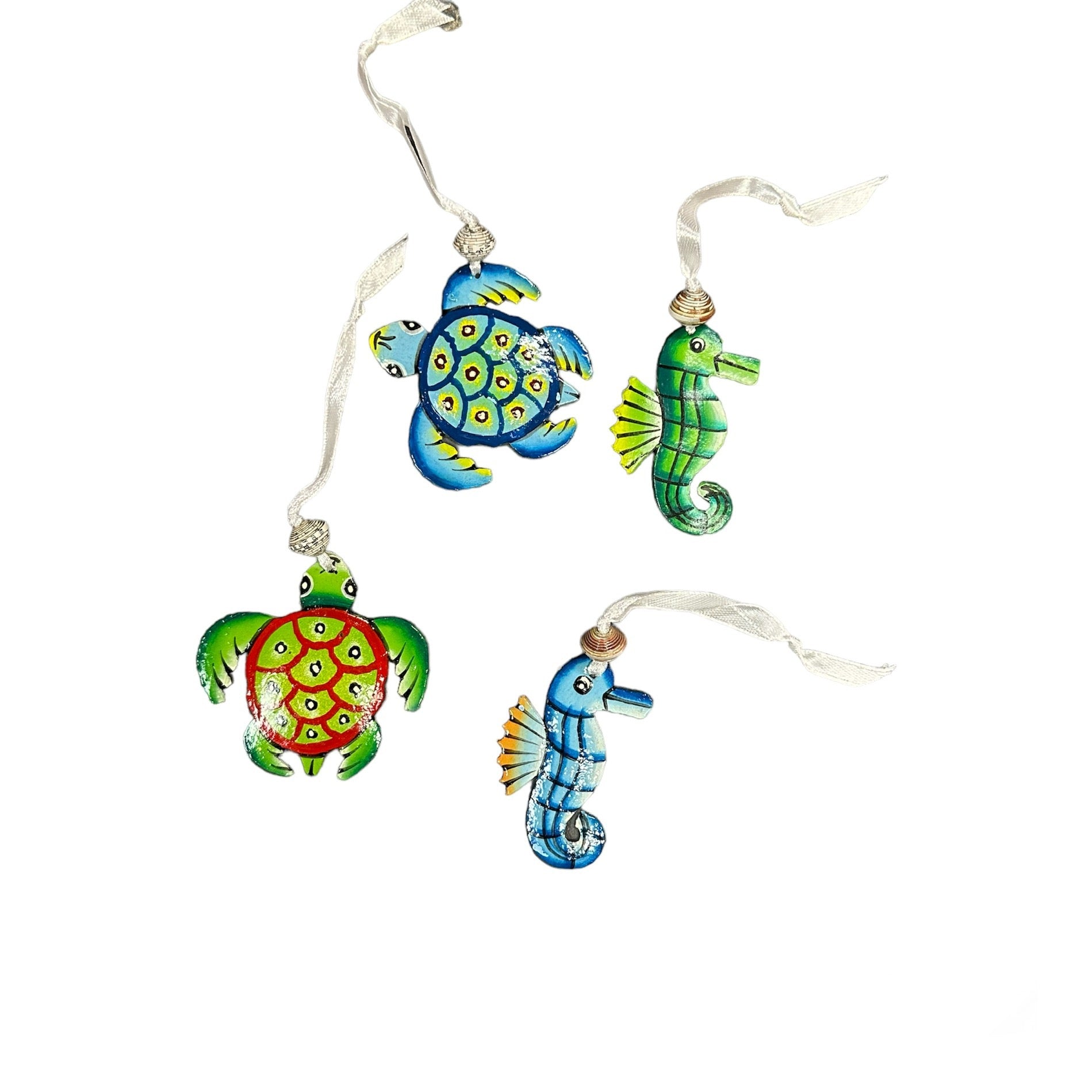Turtles and Seahorses Ornament Set of 4