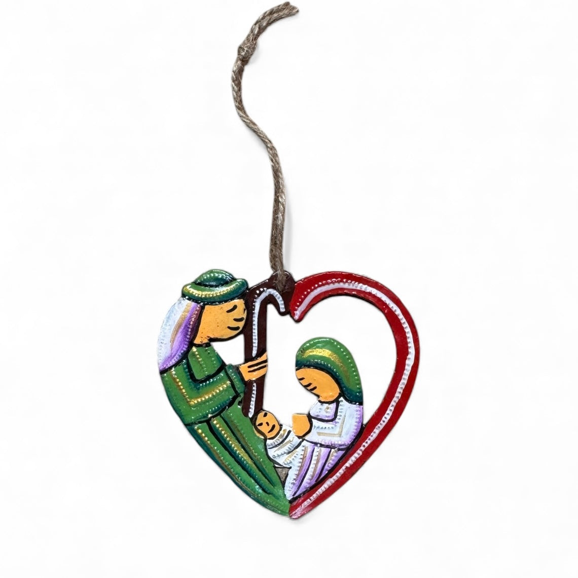 Heart Nativity Ornament- Painted (Red-Green)