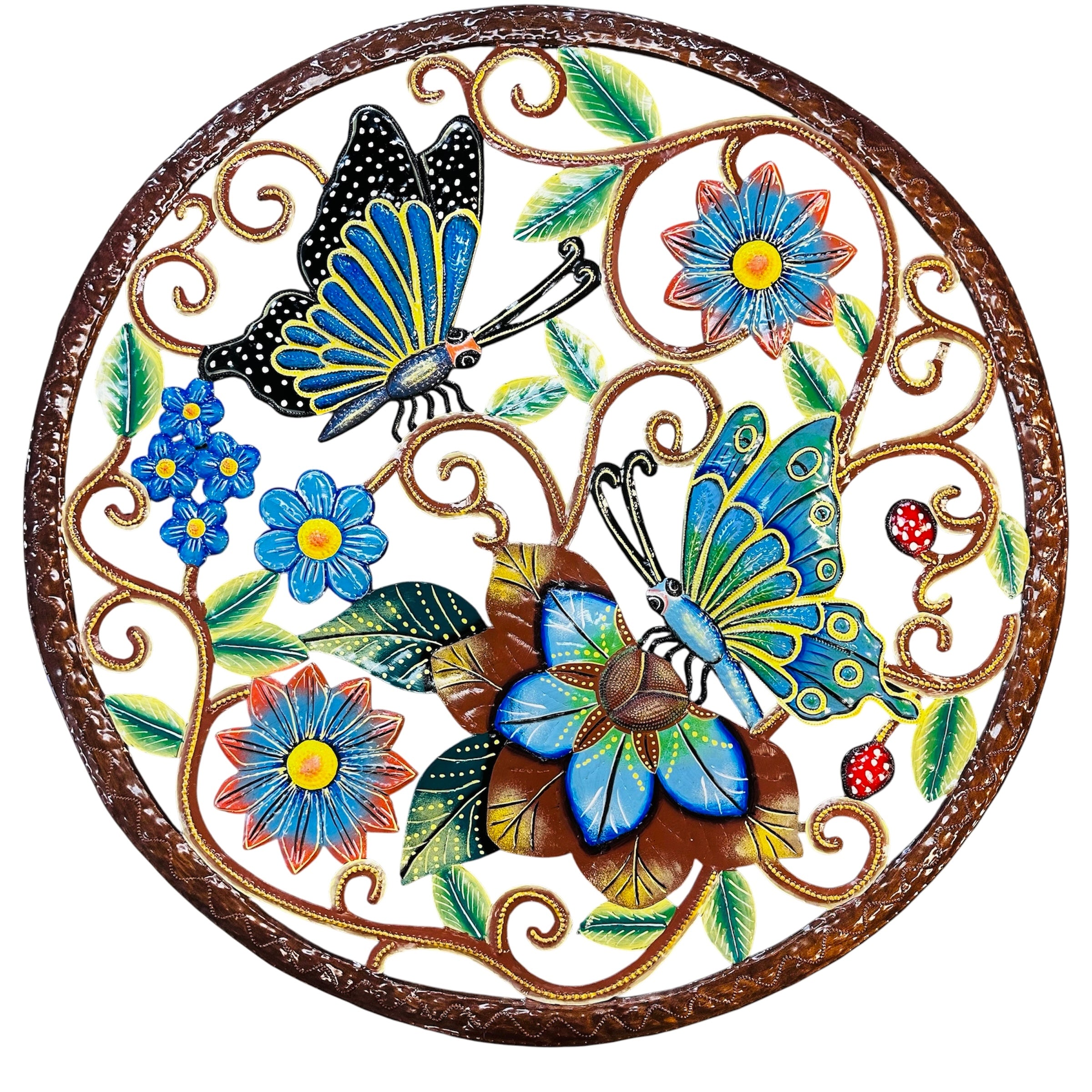 Jumbo Two Blue Butterflies and Flowers Round