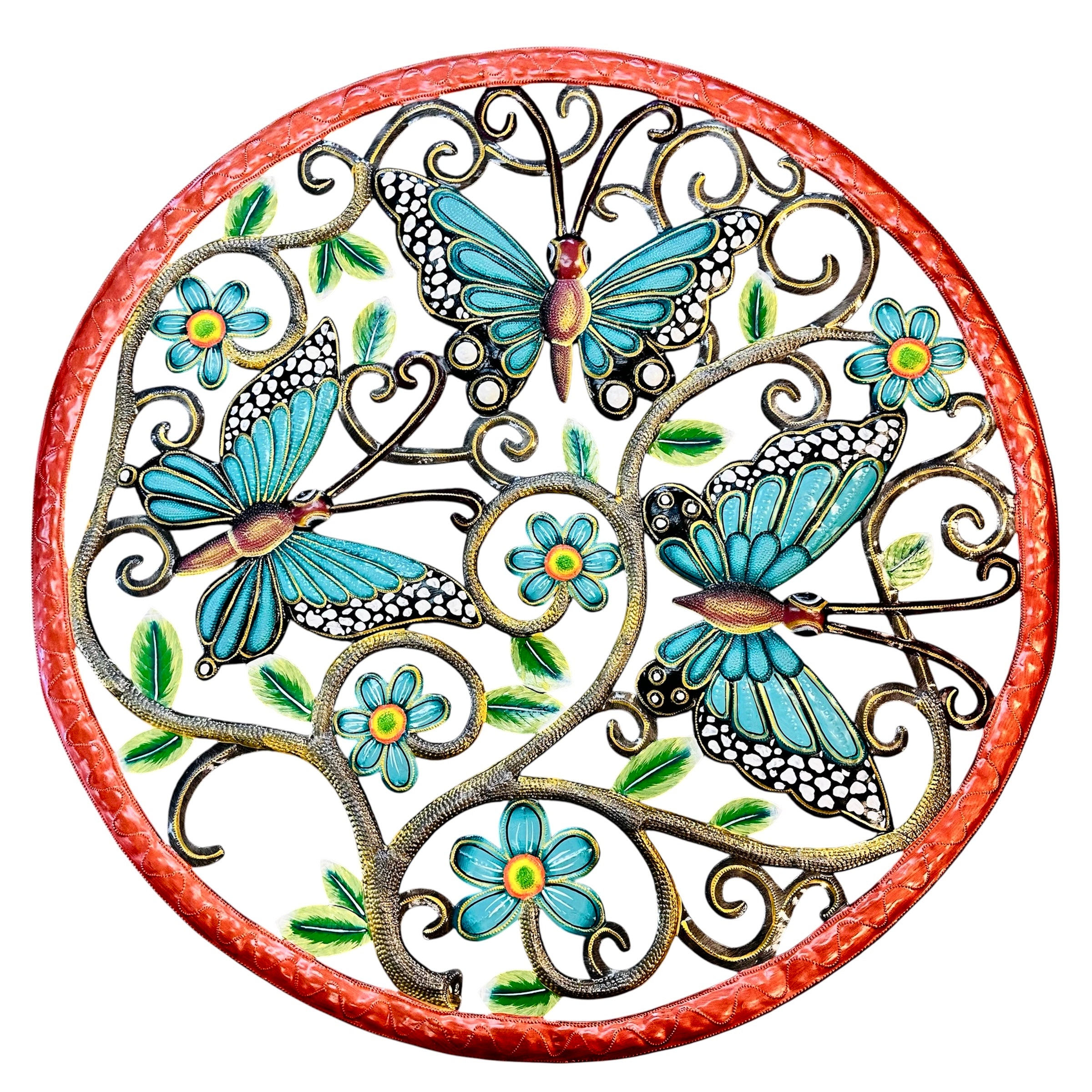 Jumbo Turquoise Butterflies and Flowers Round