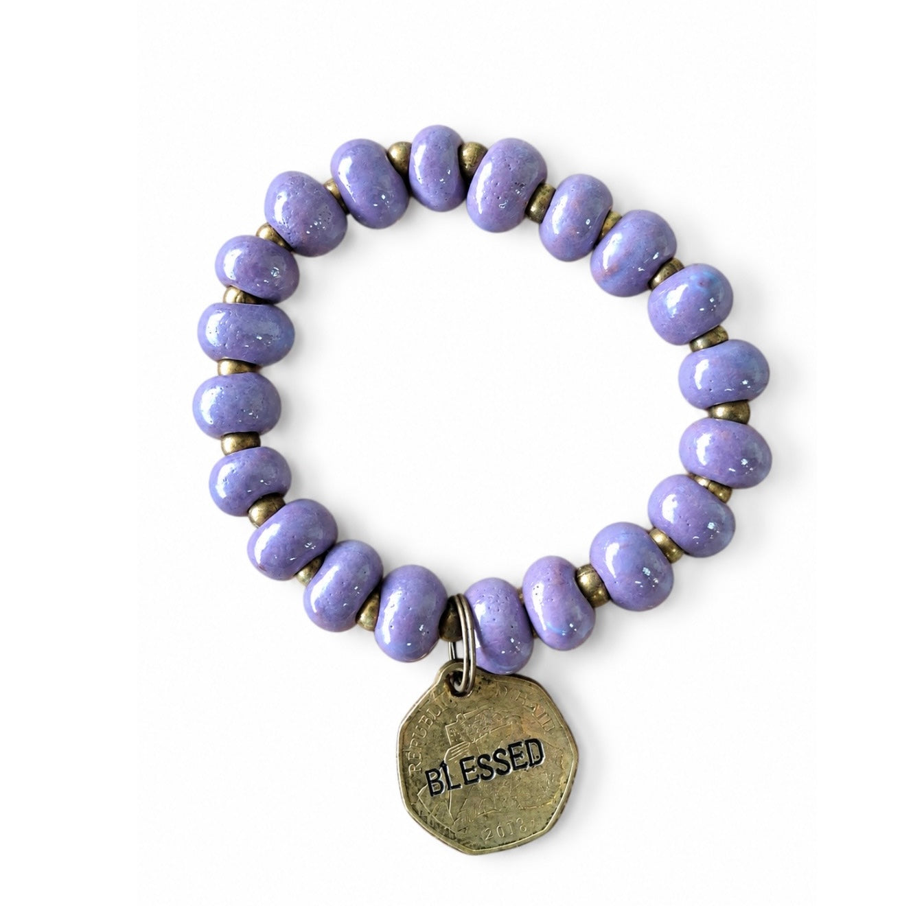 Ceramic Coin Bracelet - Blessed - Light Purple