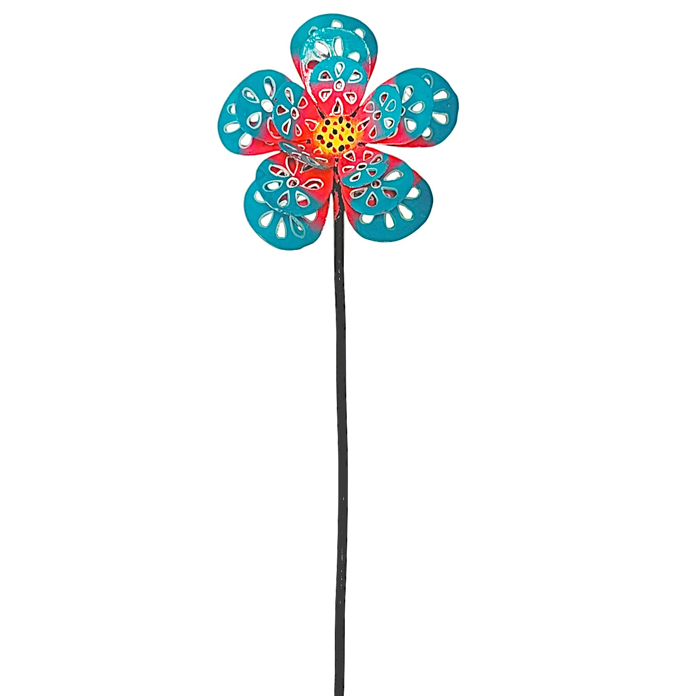 3-D Turquoise and Pink Flower Garden Stake
