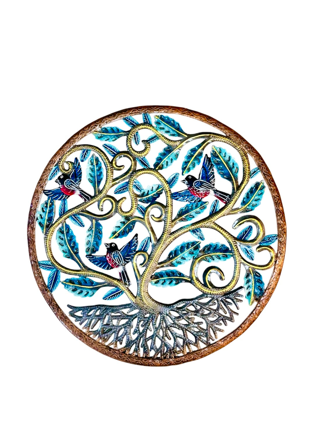 Dark Turquoise Tree of Life with Three Birds - Large