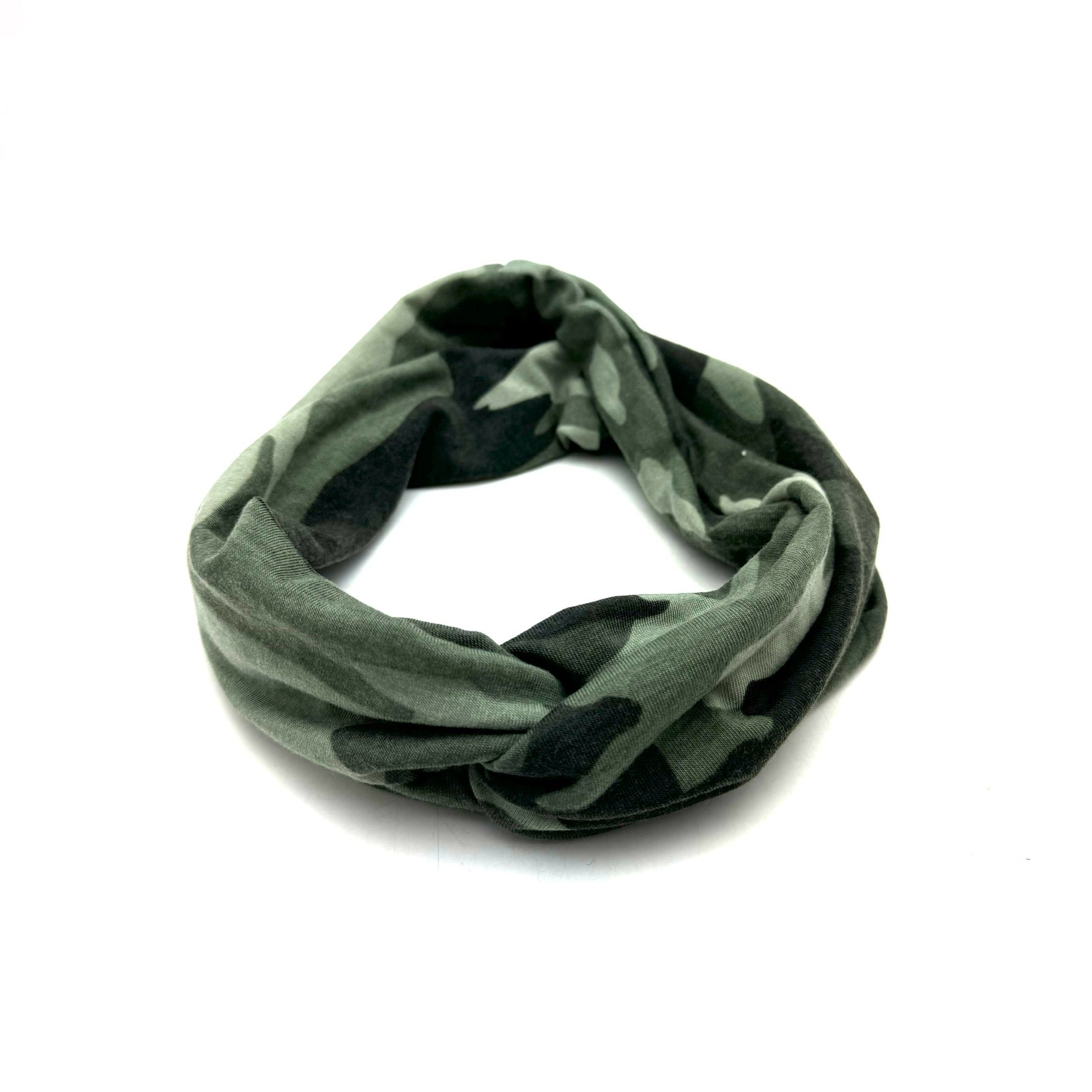 Knot Center Headband- Green Camo