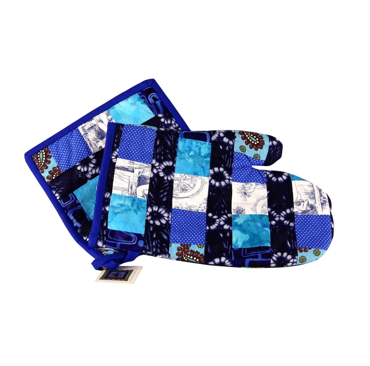 Blue & White Oven Mitt Set