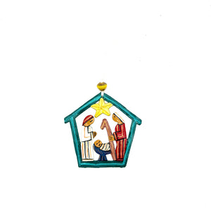 Painted Nativity Ornament- Teal