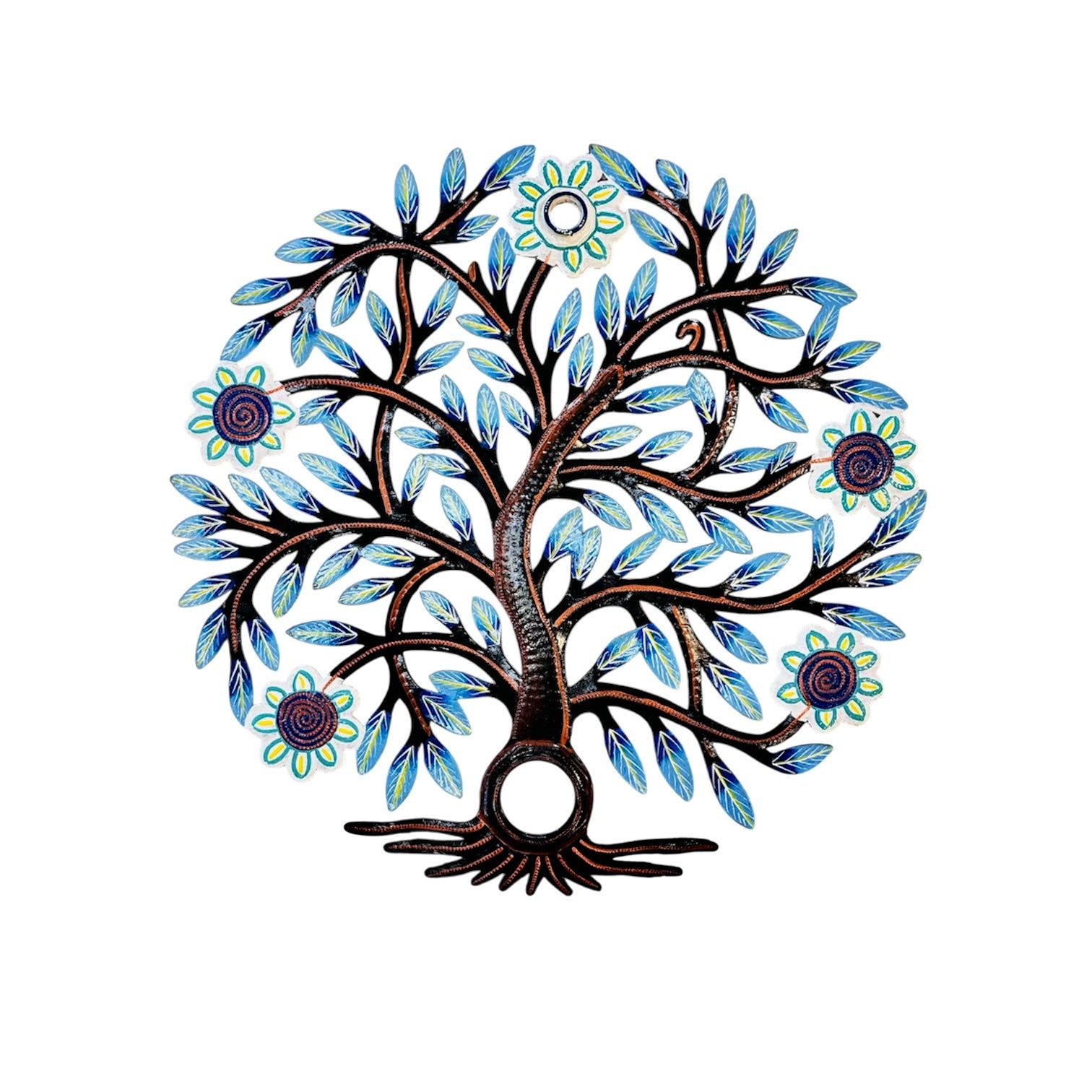 Oil Drum Top Blue and White Tree