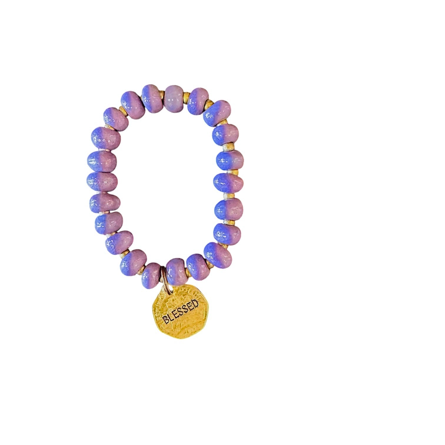 Ceramic Coin Bracelet - Blessed - Light Purple