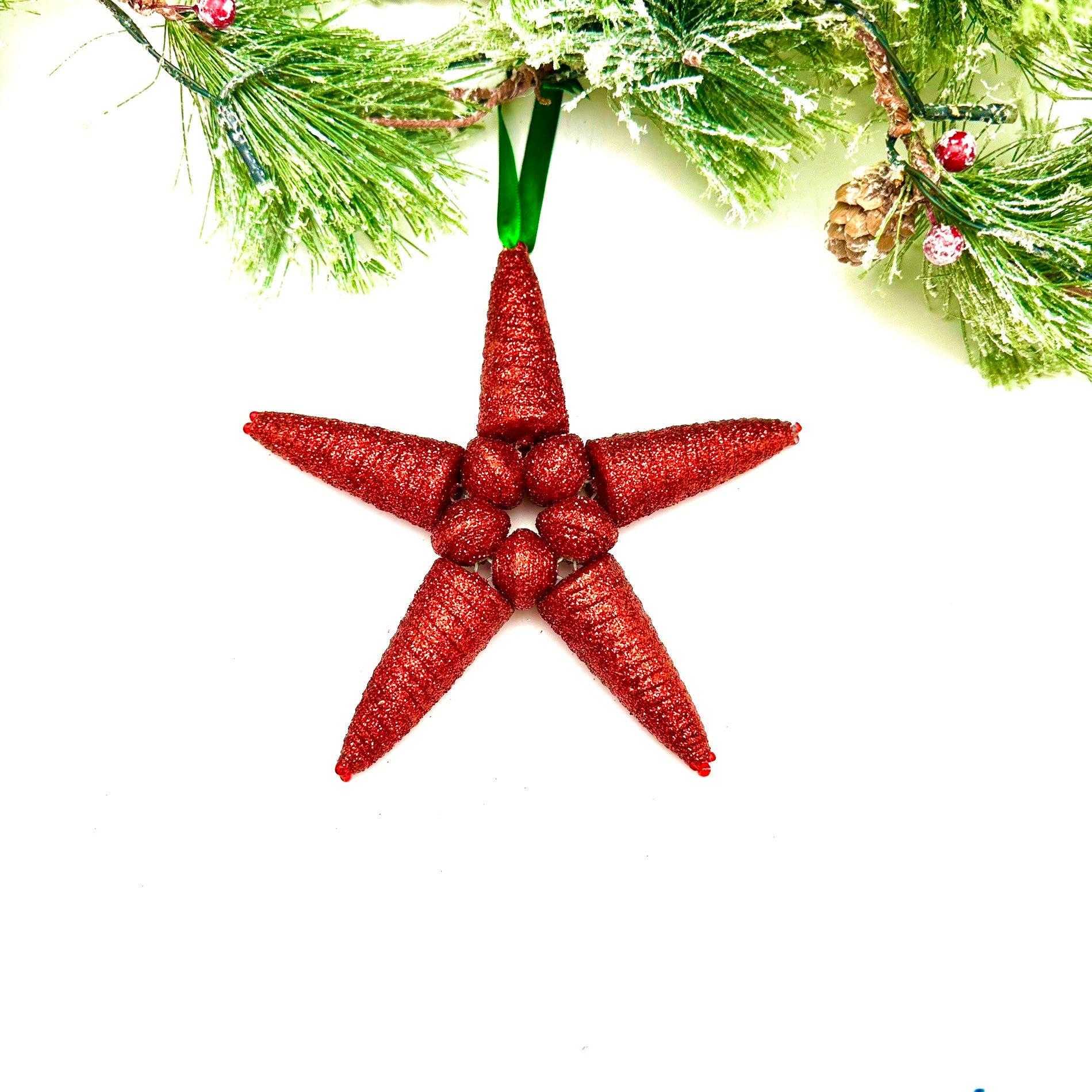 Jumbo Cereal Box Star Ornament- Red Glitter