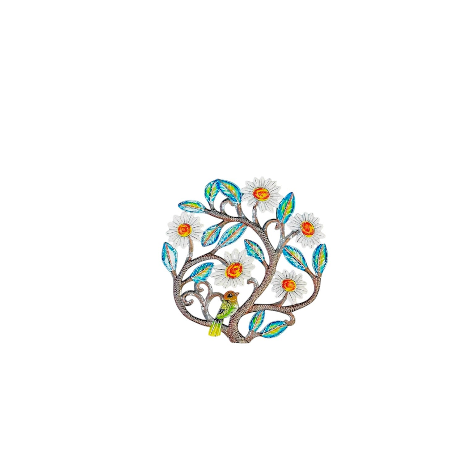 Green Bird Among Daisies