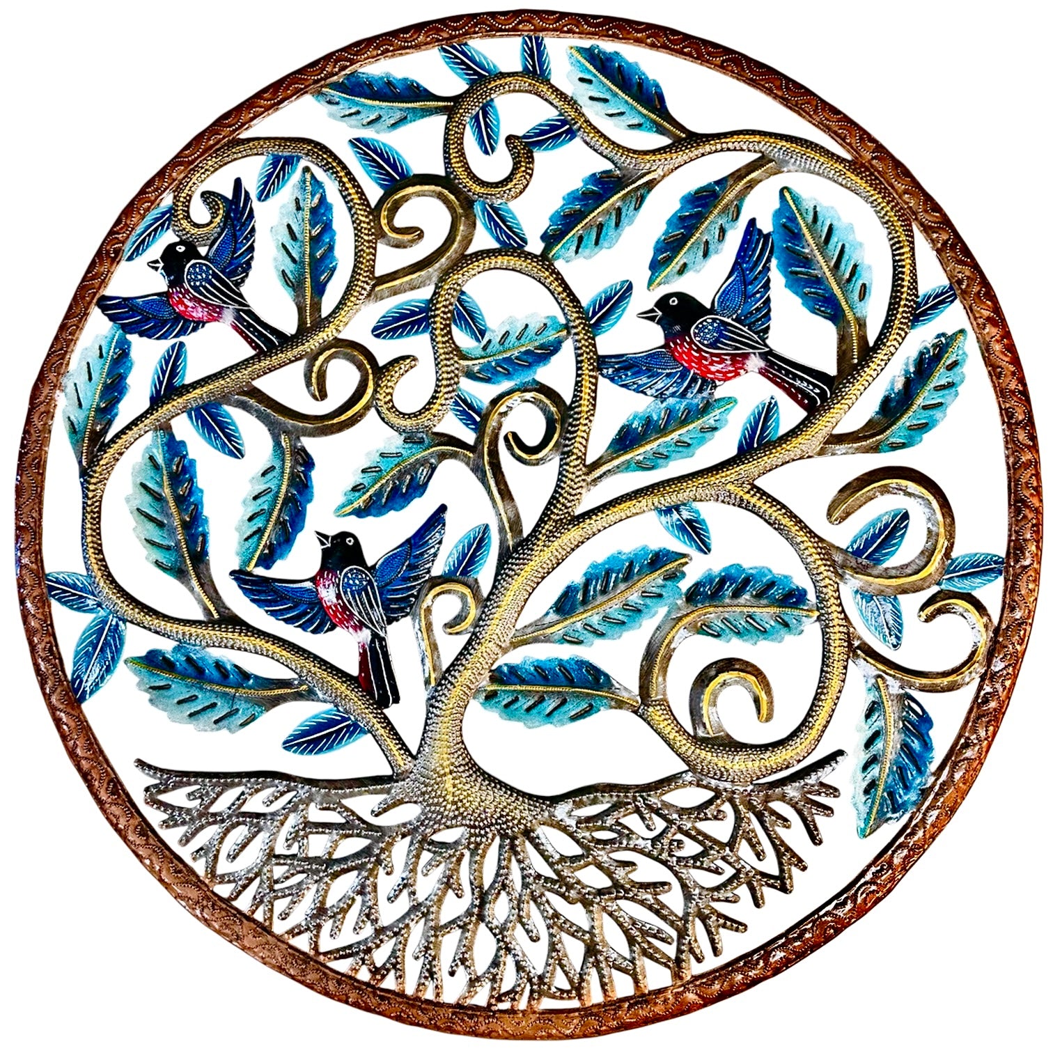 Jumbo Dark Turquoise Tree of Life with Three Birds