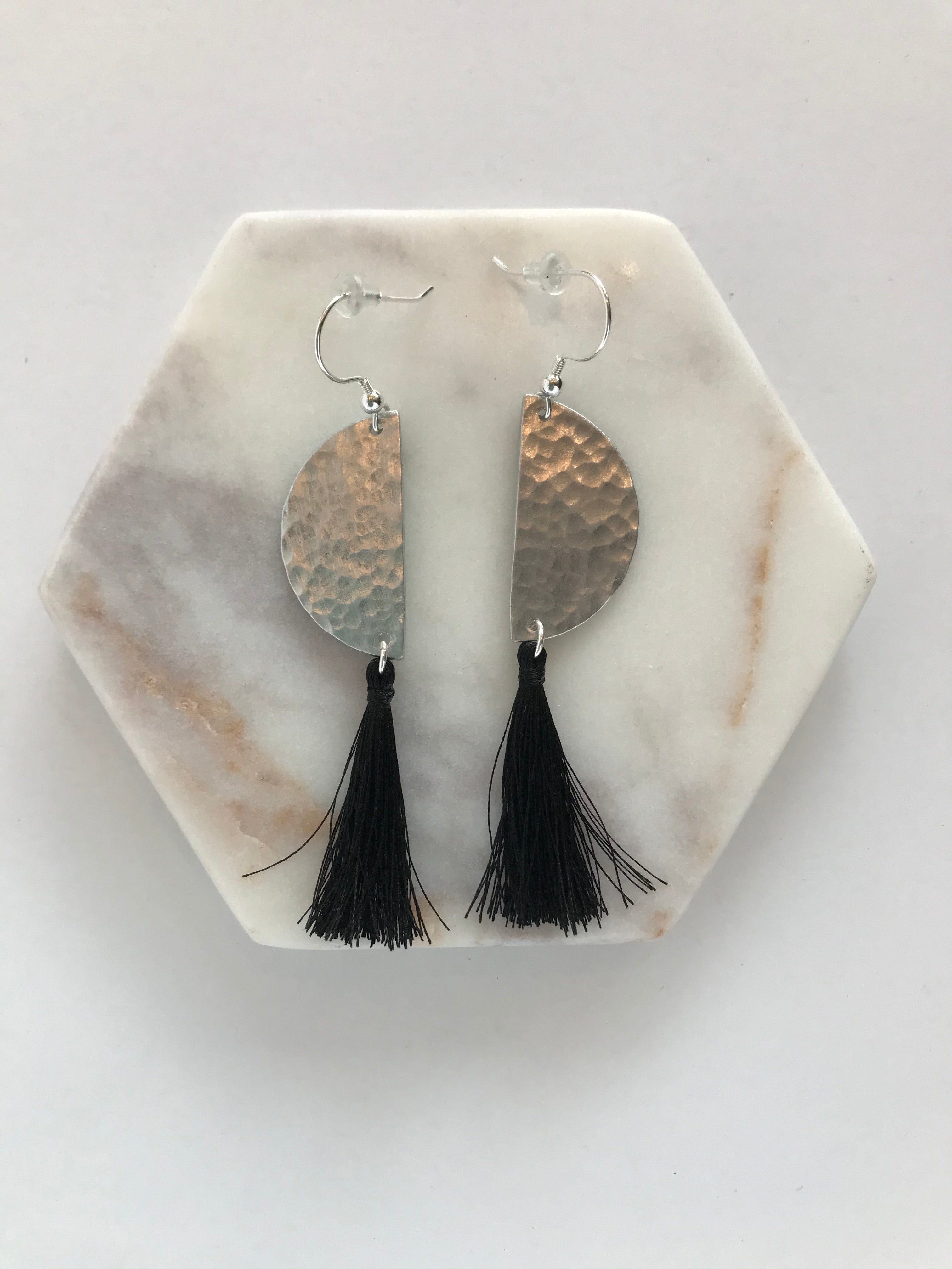Aluminum Half Moon Tassel Earrings