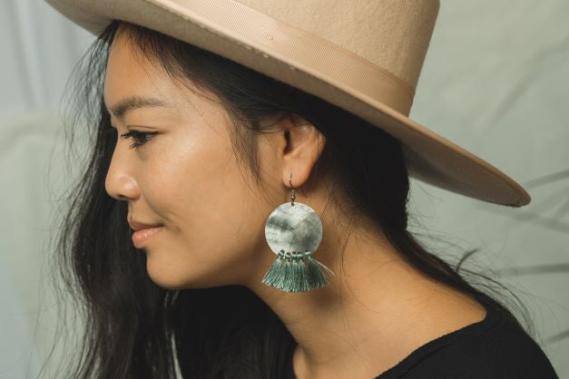 Bottle Cap Fan Tassel Earrings