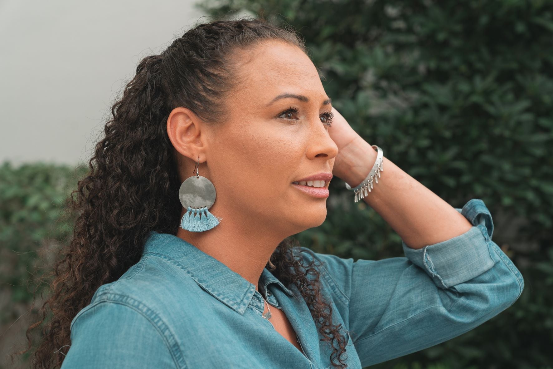 Bottle Cap Fan Tassel Earrings