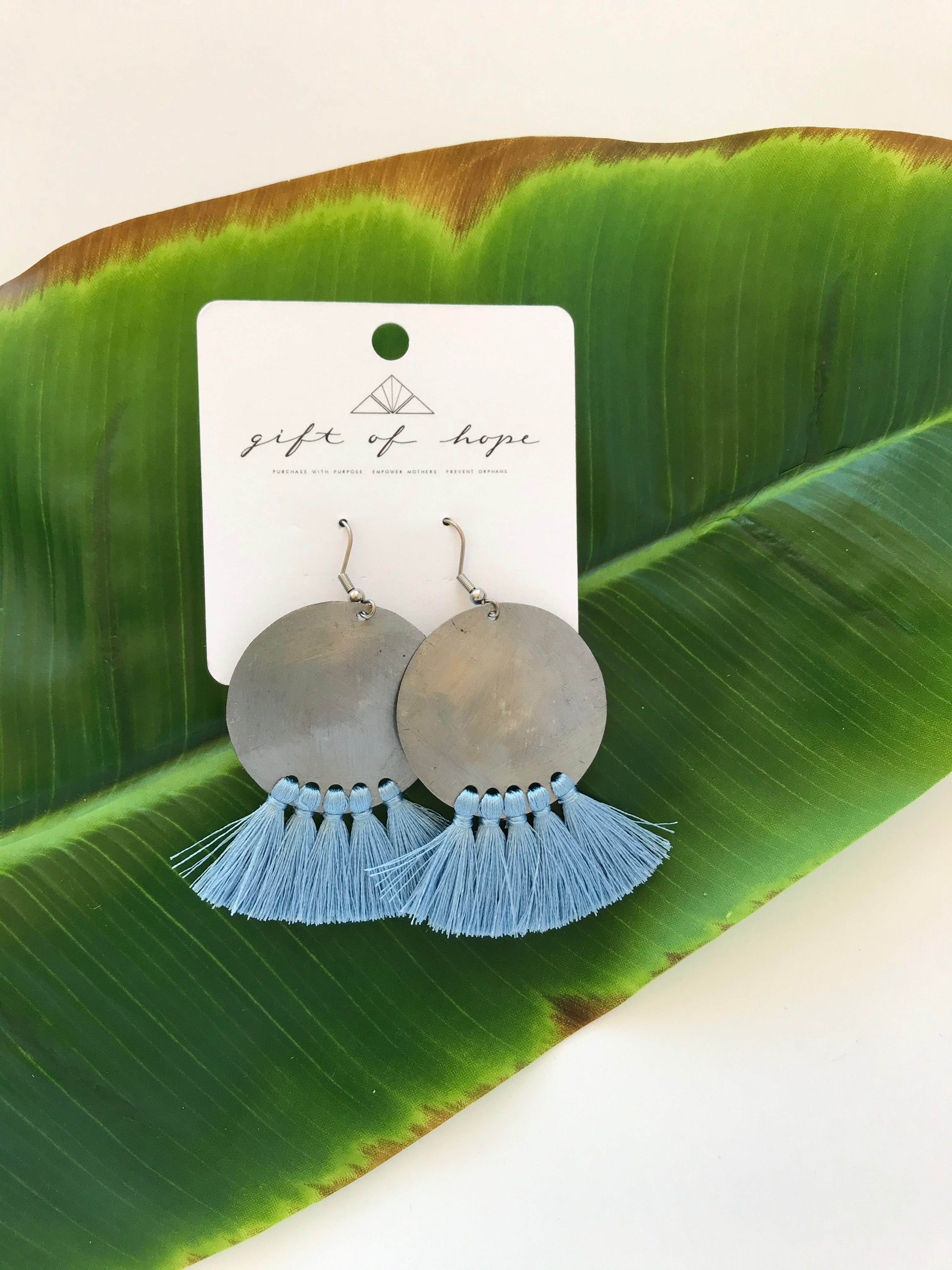 Bottle Cap Fan Tassel Earrings