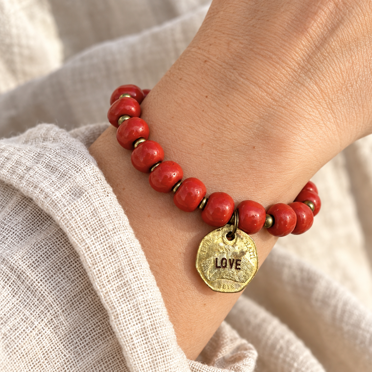 Ceramic Coin Bracelet- Love