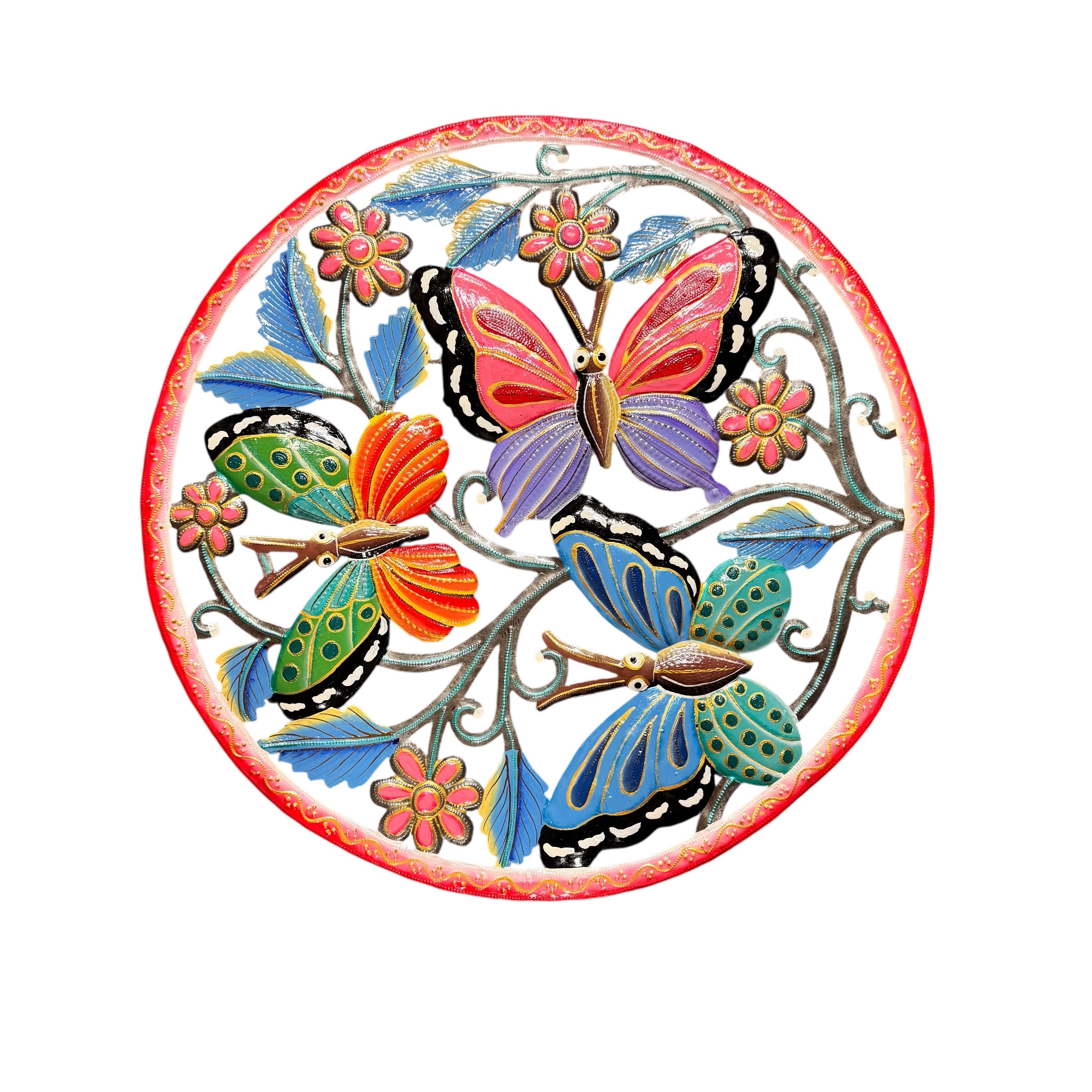 Large Three Butterflies- Red Border